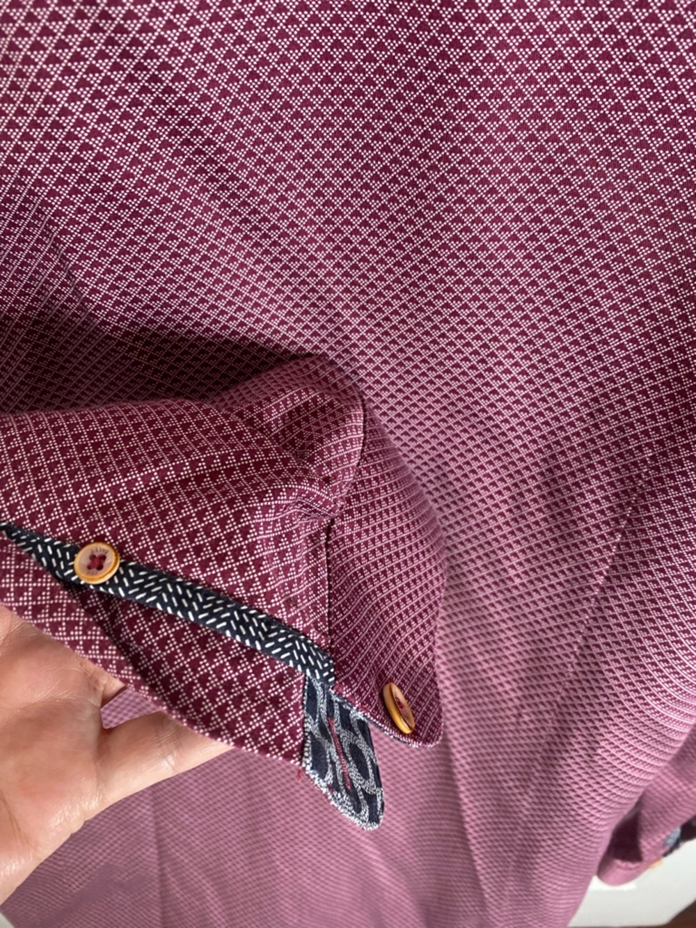 Ted Baker Men's Burgundy Micro-Pattern Button-Down Shirt - Picture 8 of 8